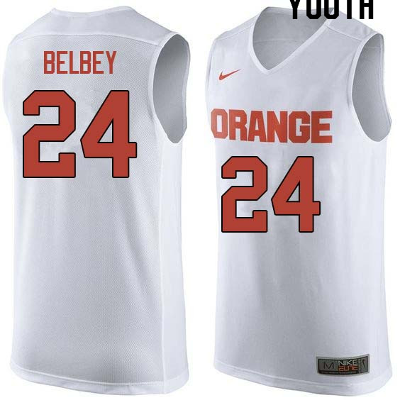 Youth #24 Shaun Belbey Syracuse White College Basketball Jerseys Sale-White